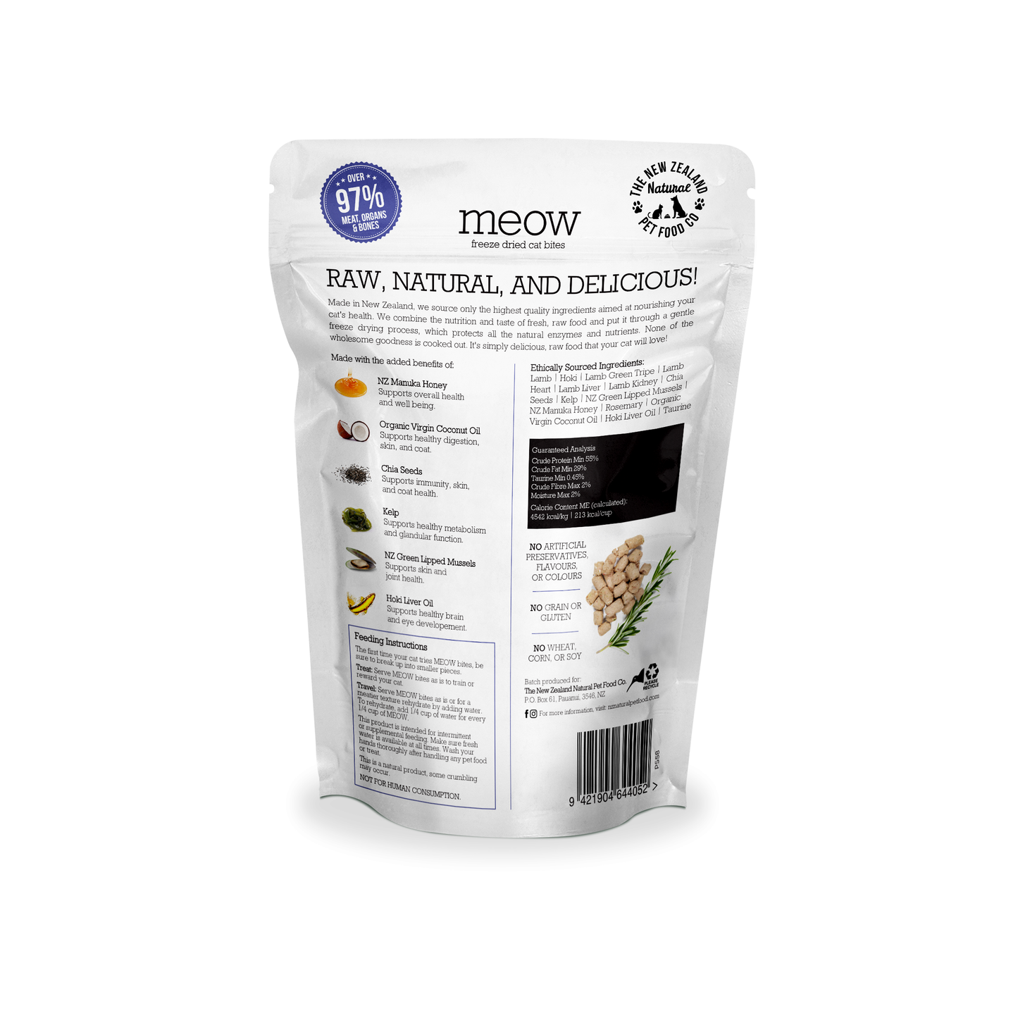 NZ Natural Pet Food Co Meow Lamb and Hoki Freeze Dried Cat Bites