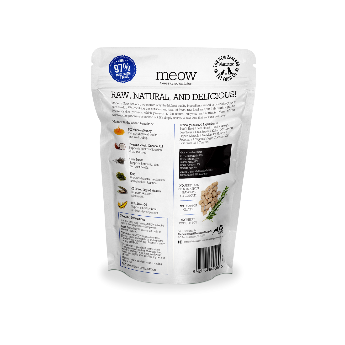 NZ Natural Pet Food Co Meow Beef and Hoki Freeze Dried Cat Bites