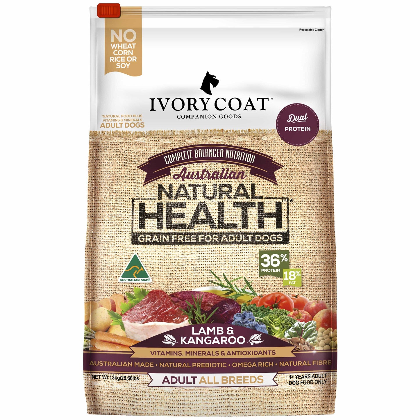 Ivory Coat Grain Free Lamb & Kangaroo Dry Food for Adult Dogs
