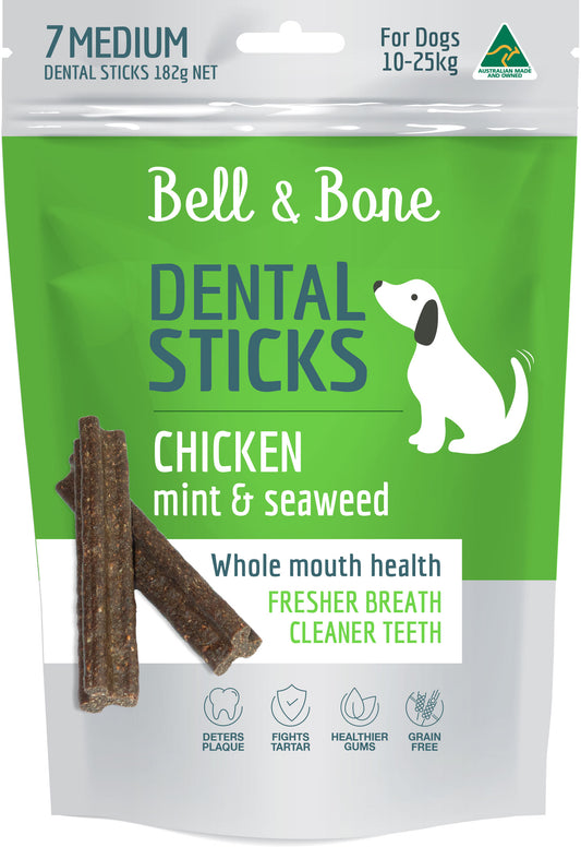 Bell & Bone Chicken, Mint and Seaweed Dental Sticks Dog Treats