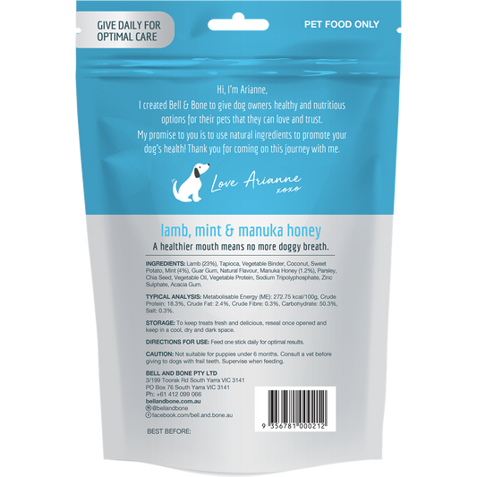 Bell and Bone Dental Stick Lamb Mint & Manuka Honey