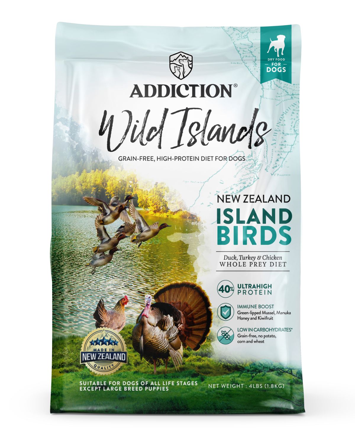 Addiction Wild Islands NZ Island Birds, Duck, Turkey & Chicken Dry Dog Food