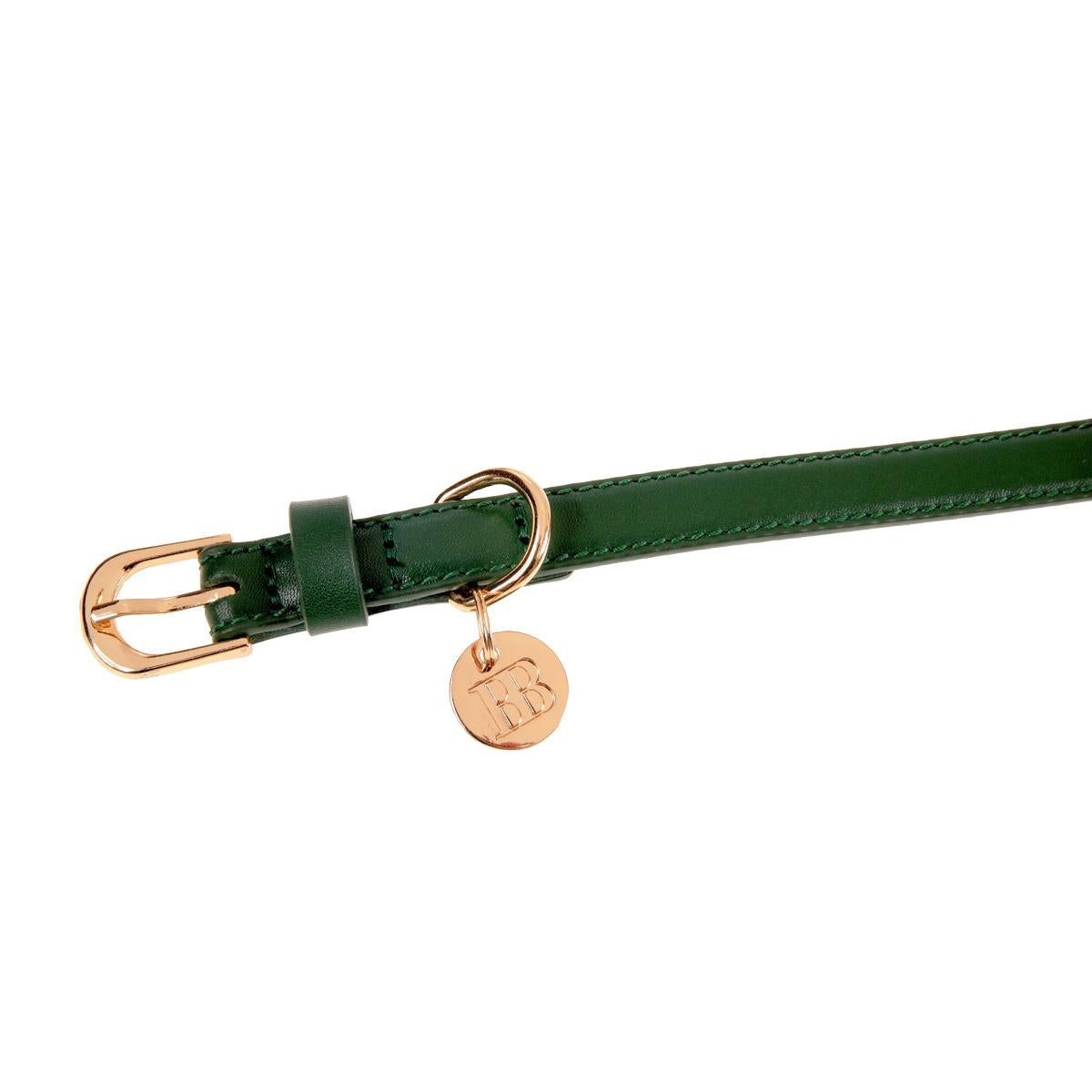 Buddy & Belle Leather Collar- Bottle Green