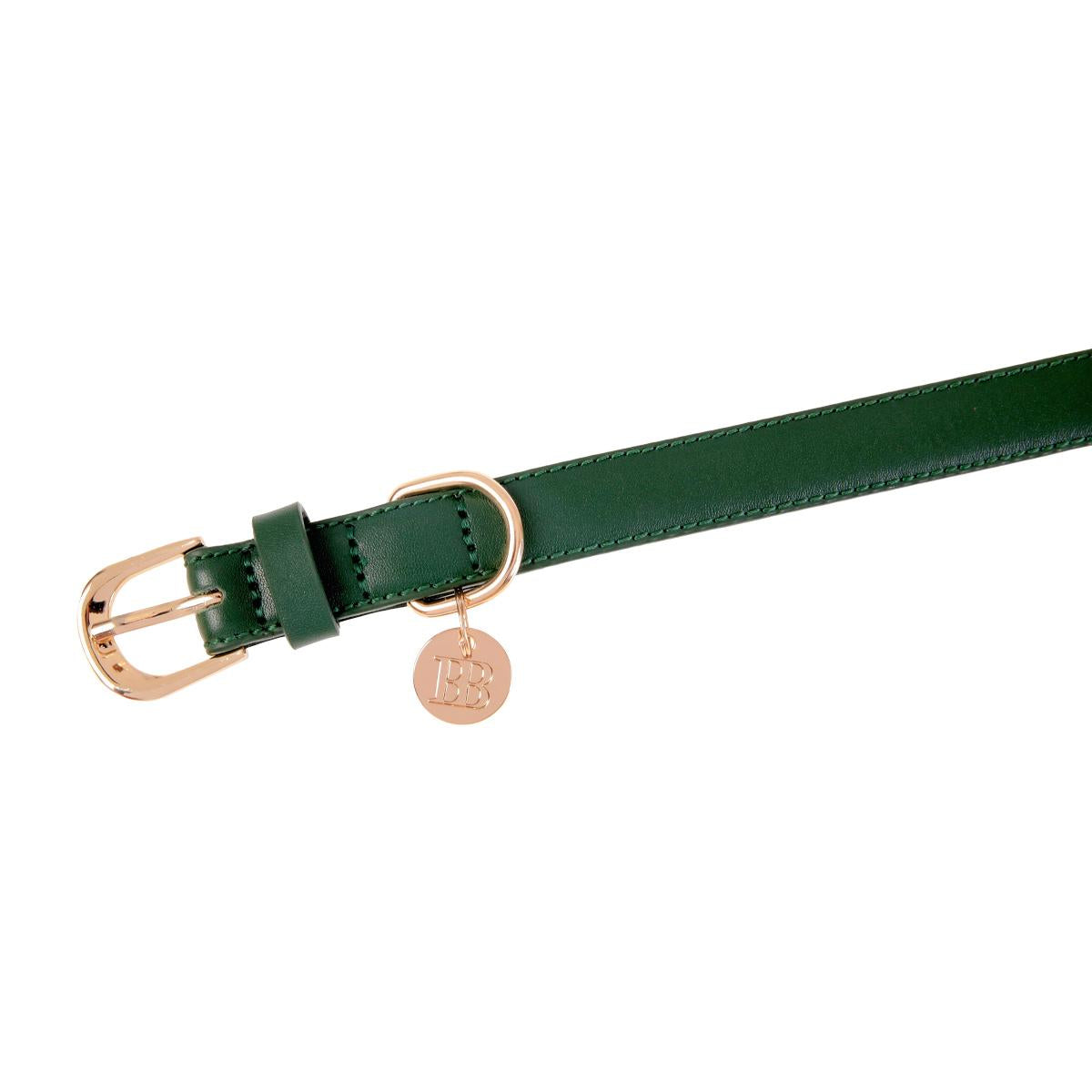 Buddy & Belle Leather Collar- Bottle Green