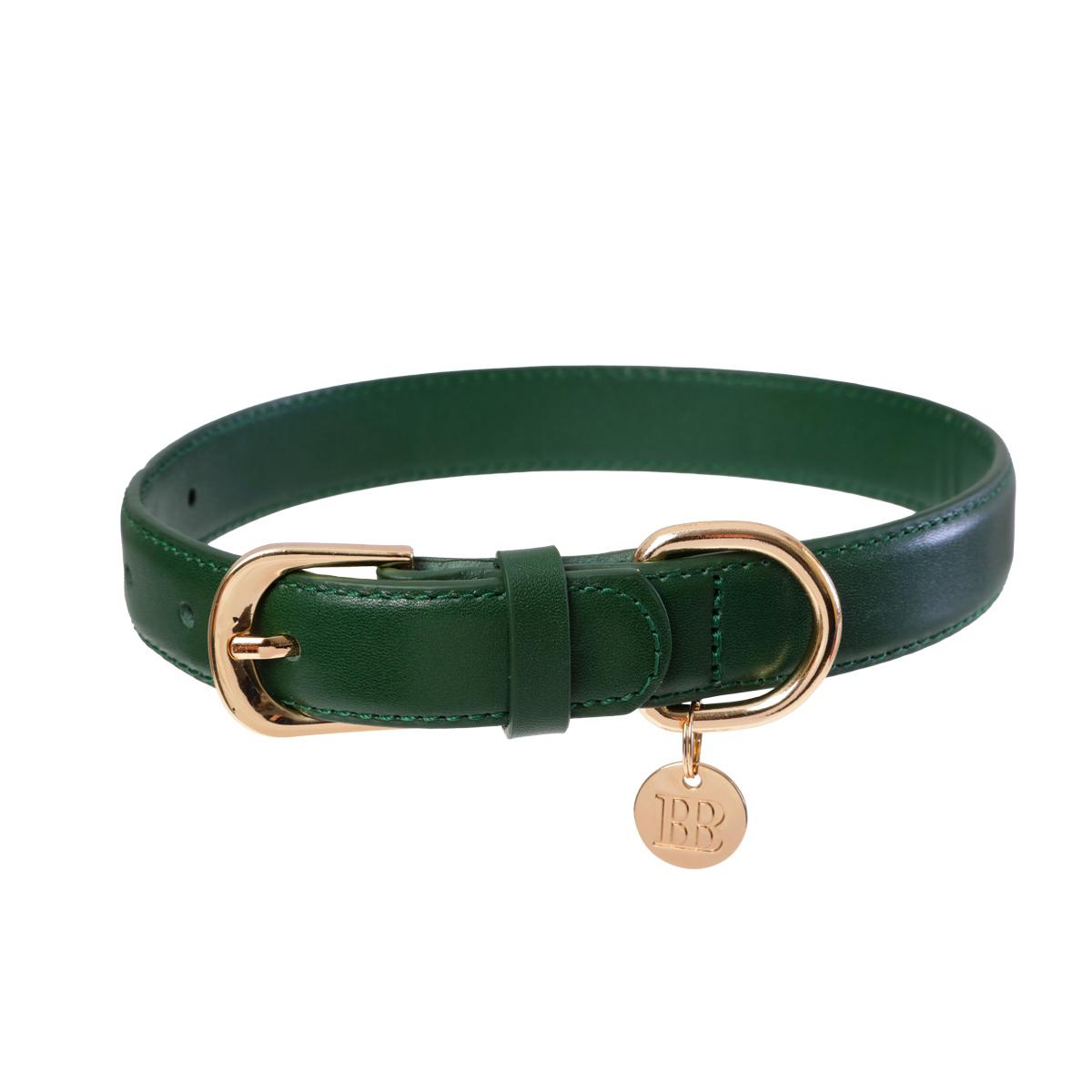 Buddy & Belle Leather Collar- Bottle Green