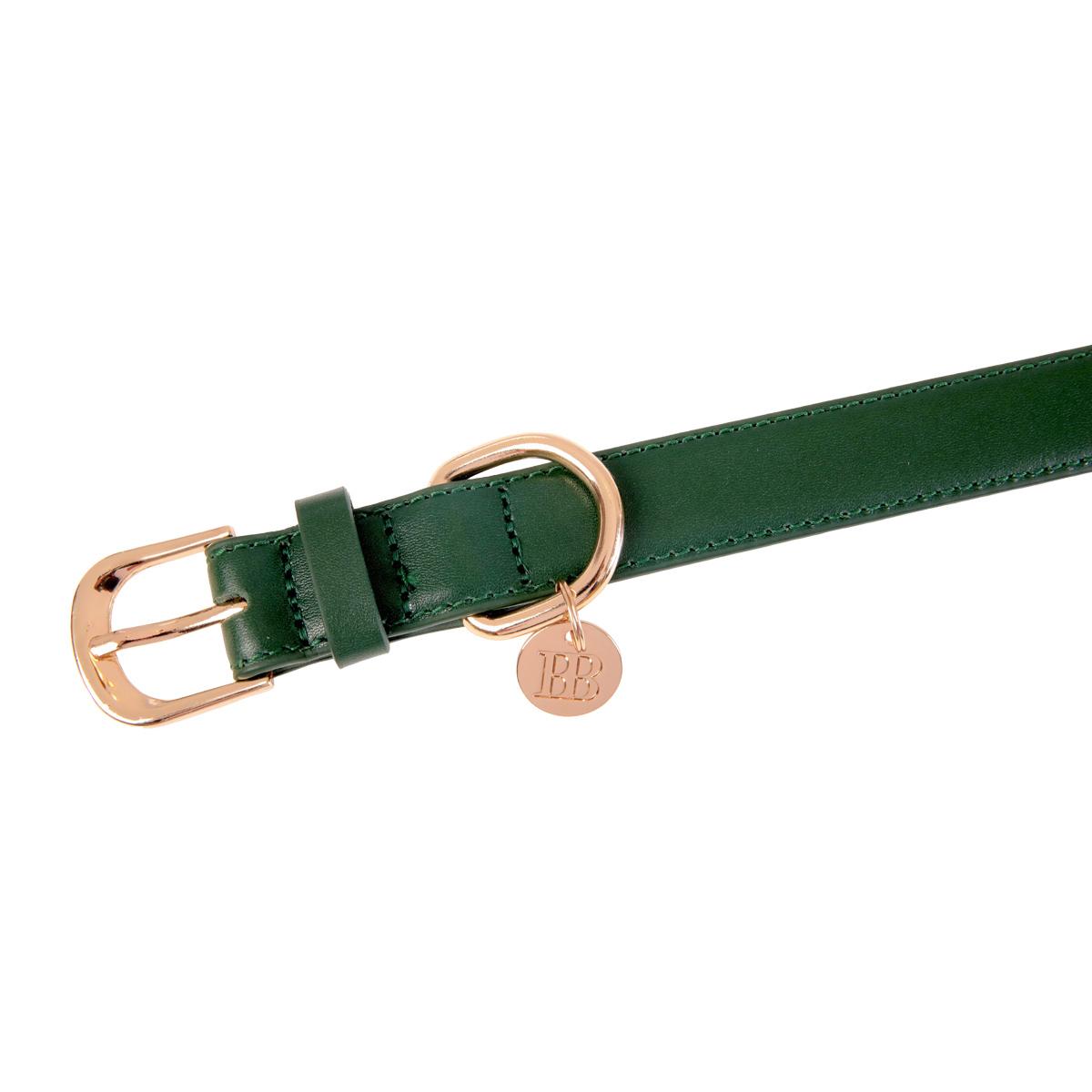 Buddy & Belle Leather Collar- Bottle Green