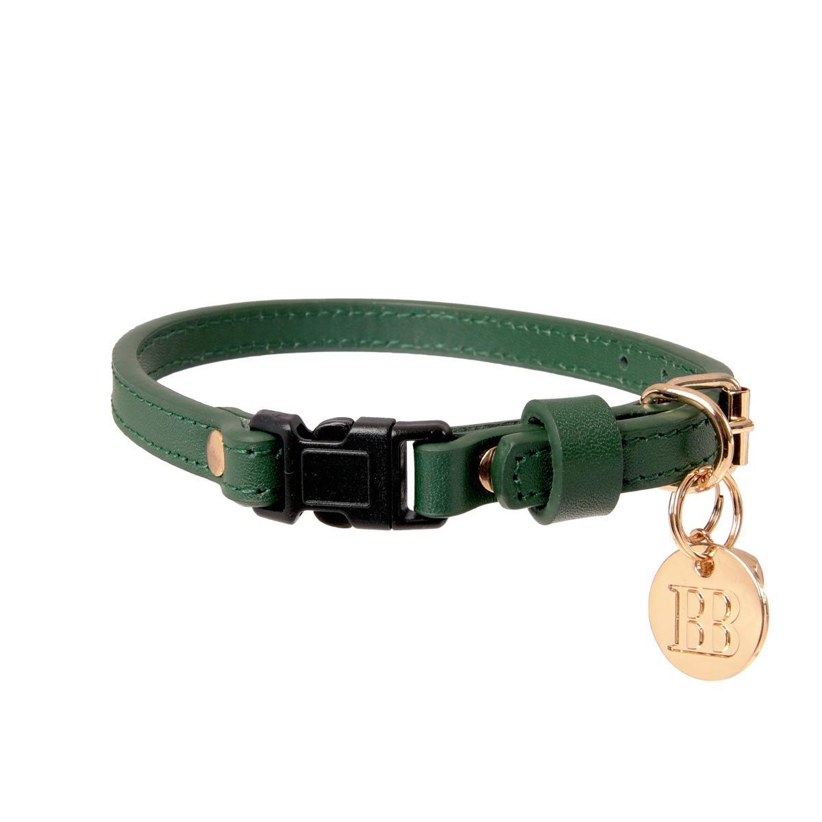 Buddy & Belle Leather Cat Collar - Bottle Green