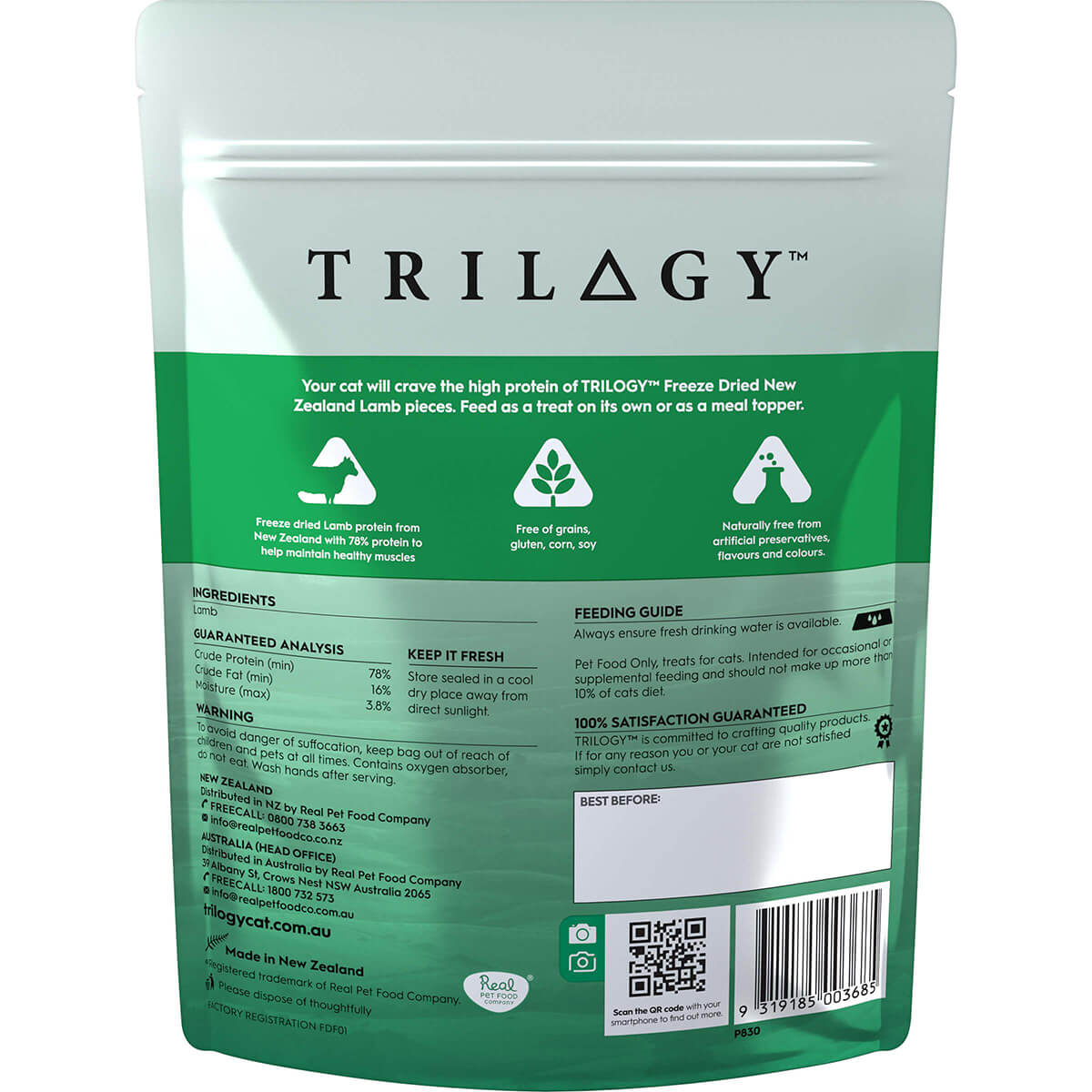 Trilogy Freeze Dried Cat Treats NZ Lamb pieces