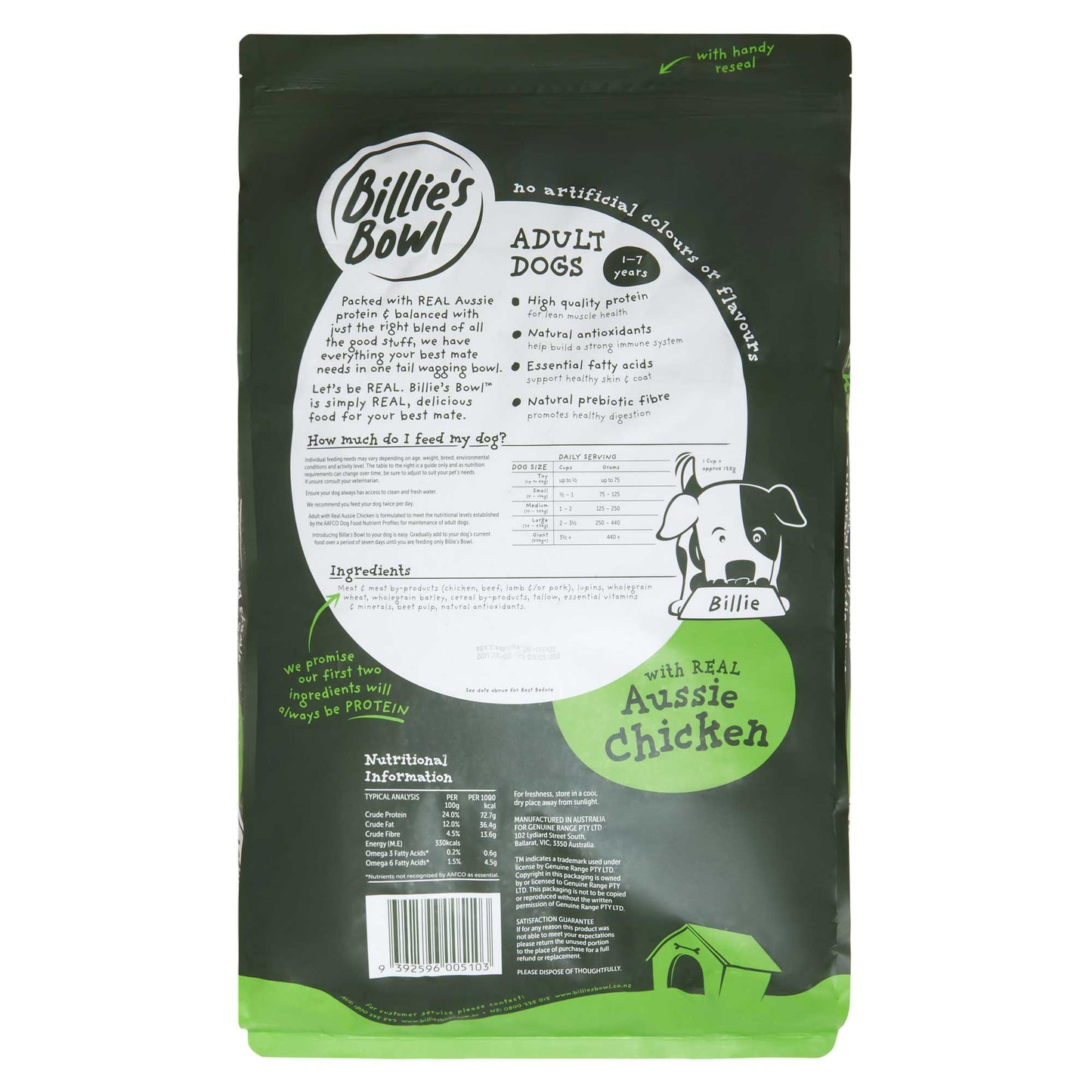 Billie's Bowl Adult with REAL Aussie Chicken Dry Dog Food 10kg