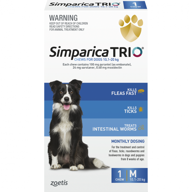 Simparica Trio Treatment for Dogs 10.1kg-20kg