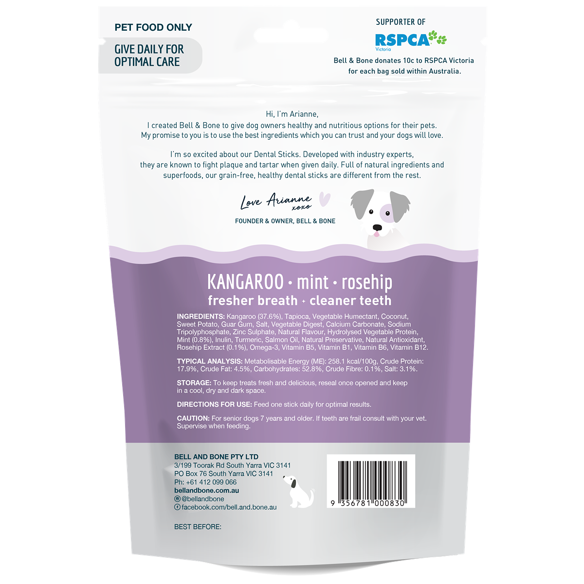 Bell & Bone Kangaroo Senior Dental Stick Dog Treats