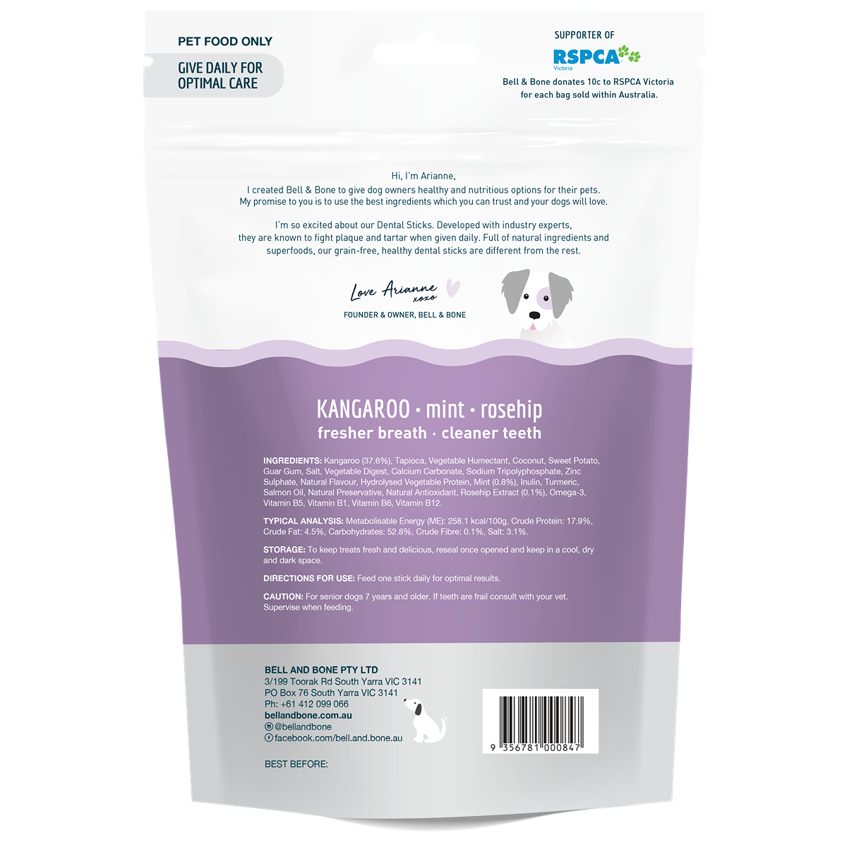 Bell & Bone Kangaroo Senior Dental Stick Dog Treats