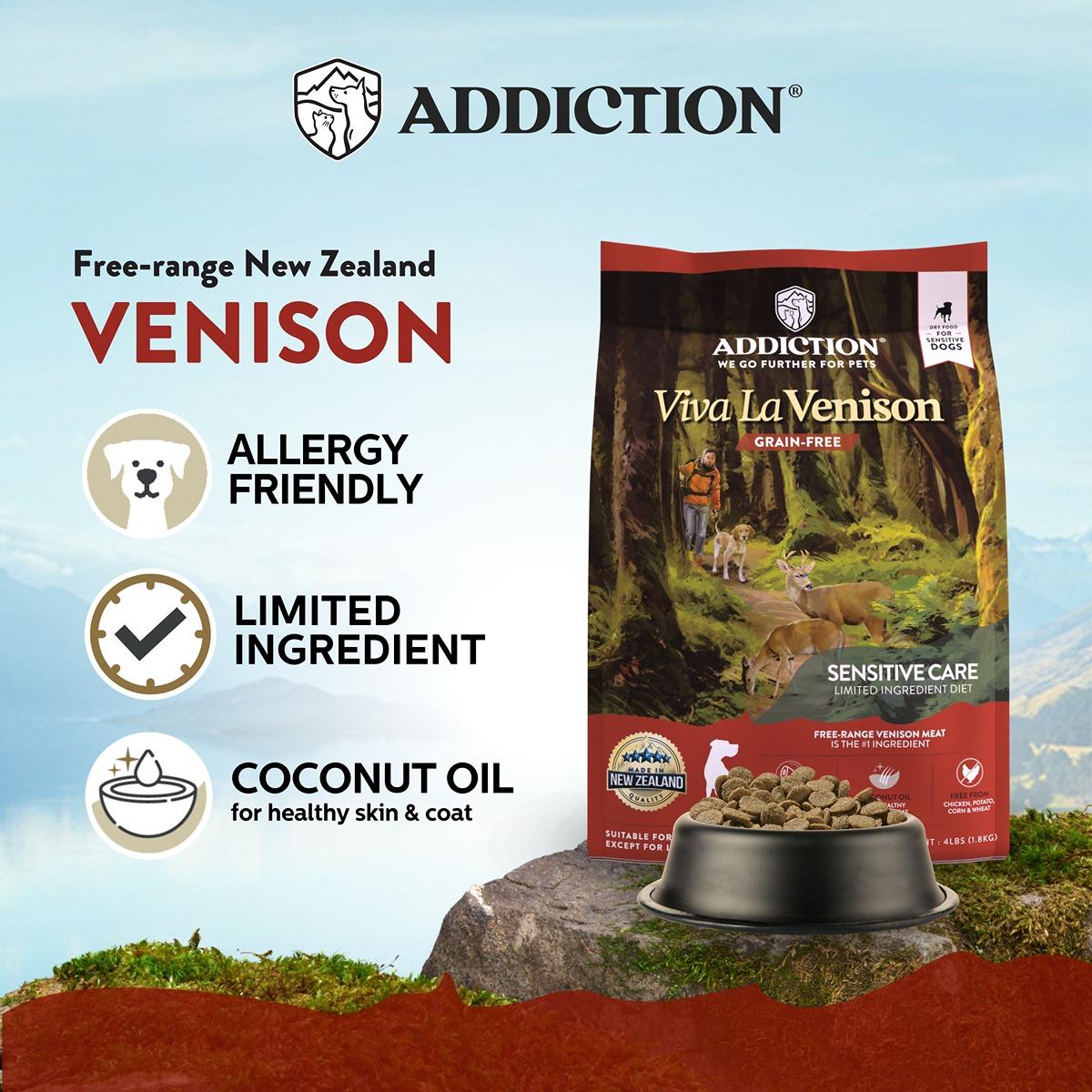 Addiction Viva La Venison, Sensitive Care, Novel Protein Dry Dog Food