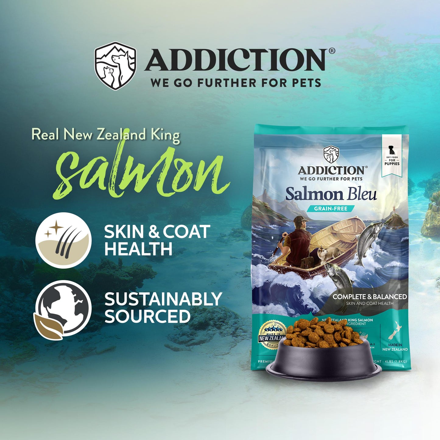 Addiction Salmon Bleu, Complete & Balanced, Skin & Coat Dry Puppy Food