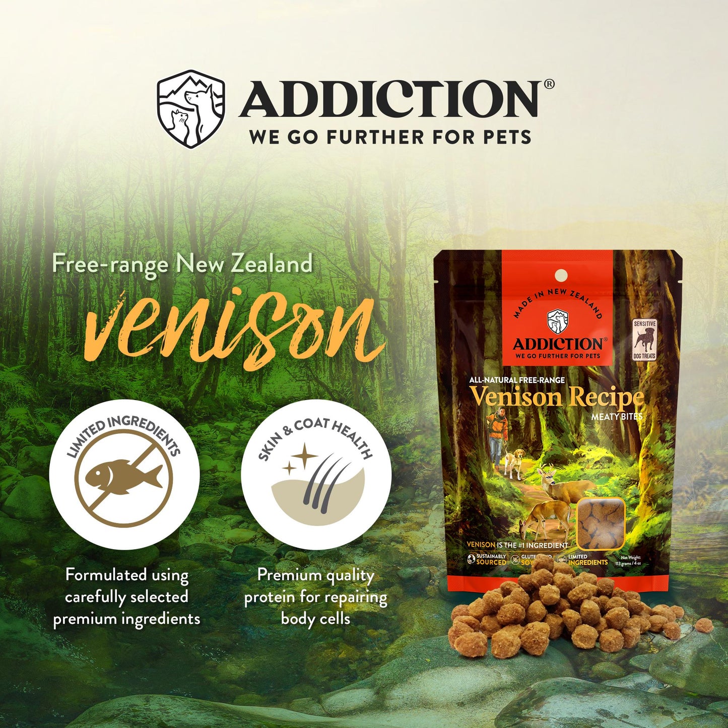 Addiction Venison Meaty Bites, Limited Ingredients Grain-Free Dog Treats