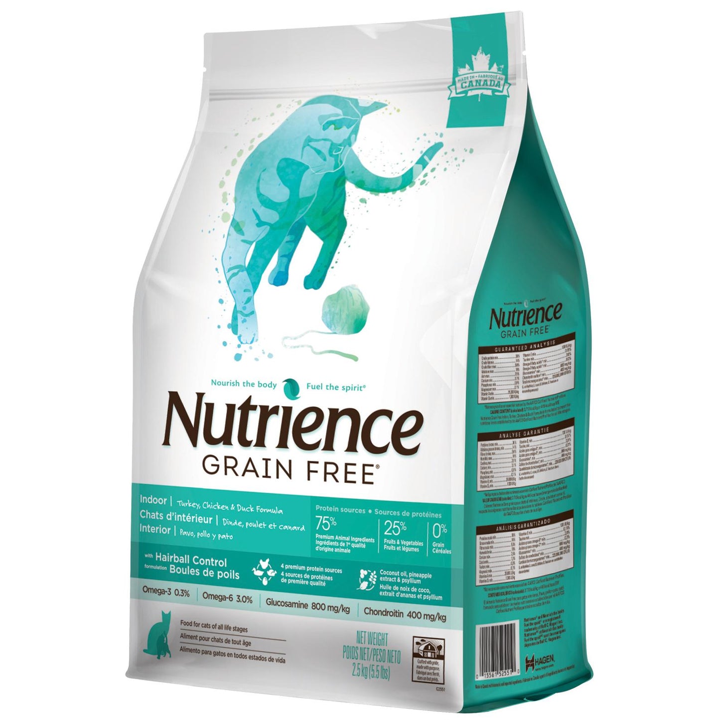 Nutrience Grain Free Indoor/Hairball Control Turkey, Chicken and Duck Dry Cat Food